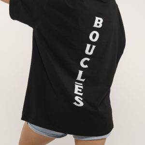 Kadın Örme Kumaş Logo Baskılı Sıfır Yaka %100 Pamuk Siyah T-Shirt