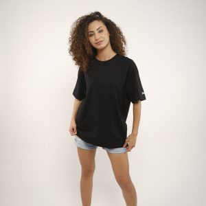 Kadın Örme Kumaş Logo Baskılı Sıfır Yaka %100 Pamuk Siyah T-Shirt