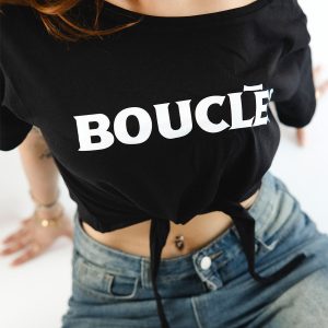 Siyah Bağlamalı Baskılı %100 Pamuk Crop T-Shirt