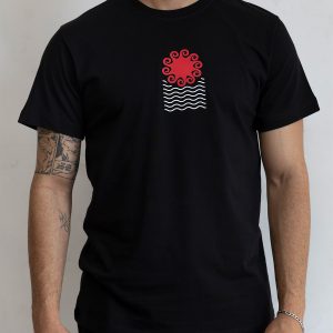 Siyah Dalgalı Güneş %100 Pamuk Boucles T-Shirt